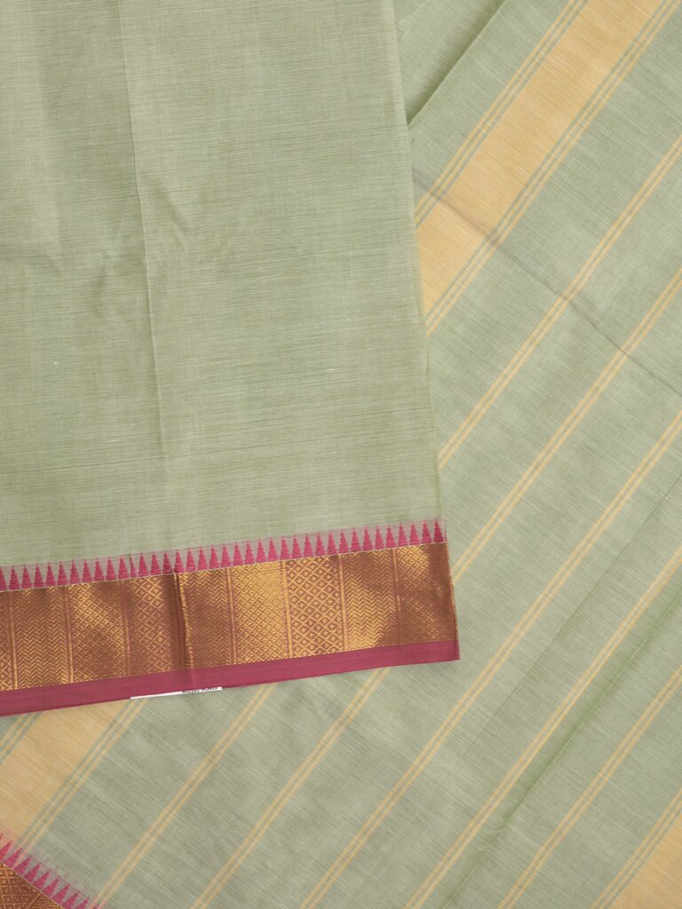 Kanchi cotton plain saree with zari border with attached self blouse