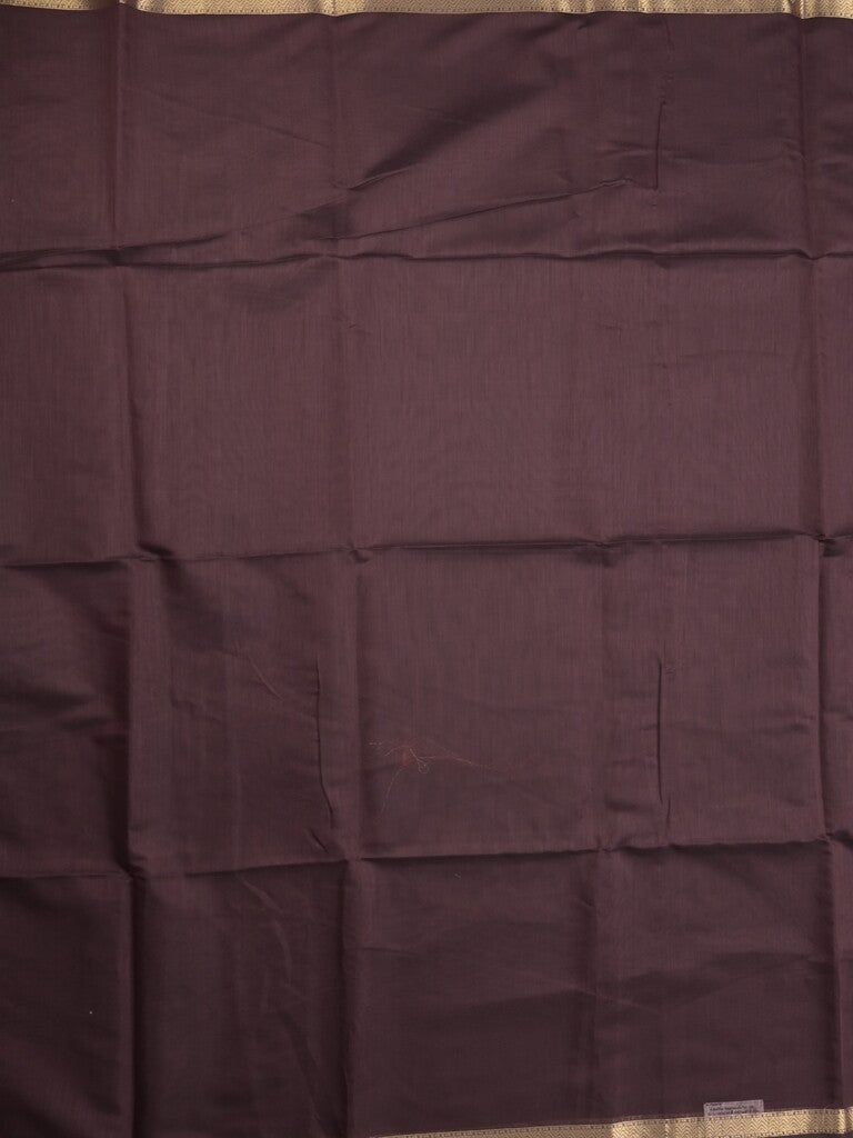 Maheshwari fancy saree dark brown color allover plain and small kaddi border with self pallu and attached blouse