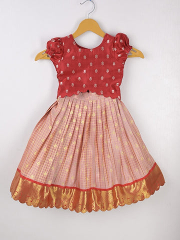 Traditional kanchi pattu silk lehenga set for kids 1-2 years