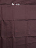 Maheshwari fancy saree dark brown color allover plain and small kaddi border with self pallu and attached blouse