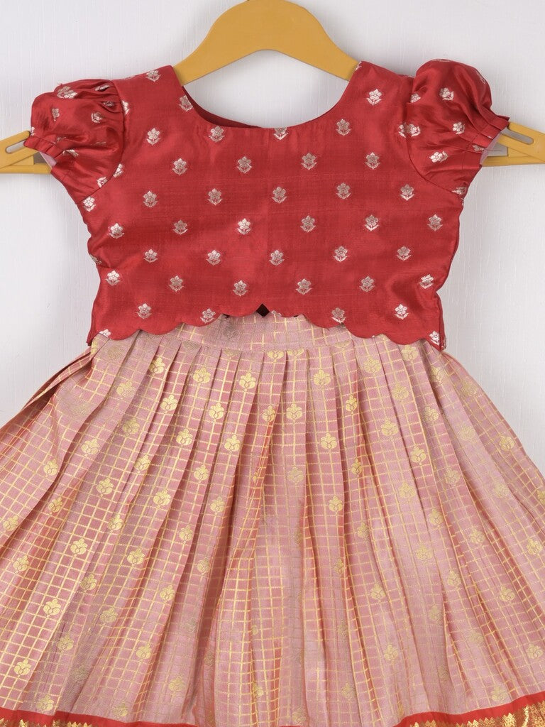 Traditional kanchi pattu silk lehenga set for kids 1-2 years