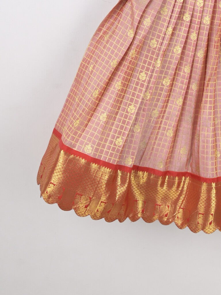 Traditional kanchi pattu silk lehenga set for kids 1-2 years