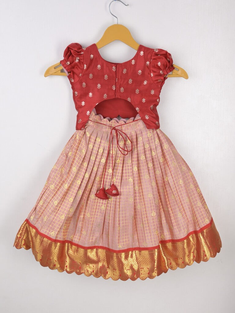 Traditional kanchi pattu silk lehenga set for kids 1-2 years