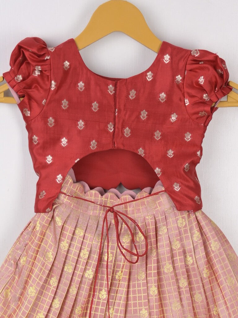 Traditional kanchi pattu silk lehenga set for kids 1-2 years