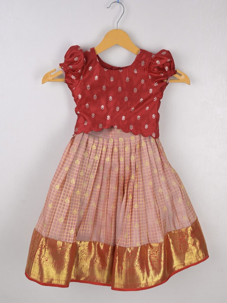 Traditional kanchi pattu silk lehenga set for kids 1-2 years