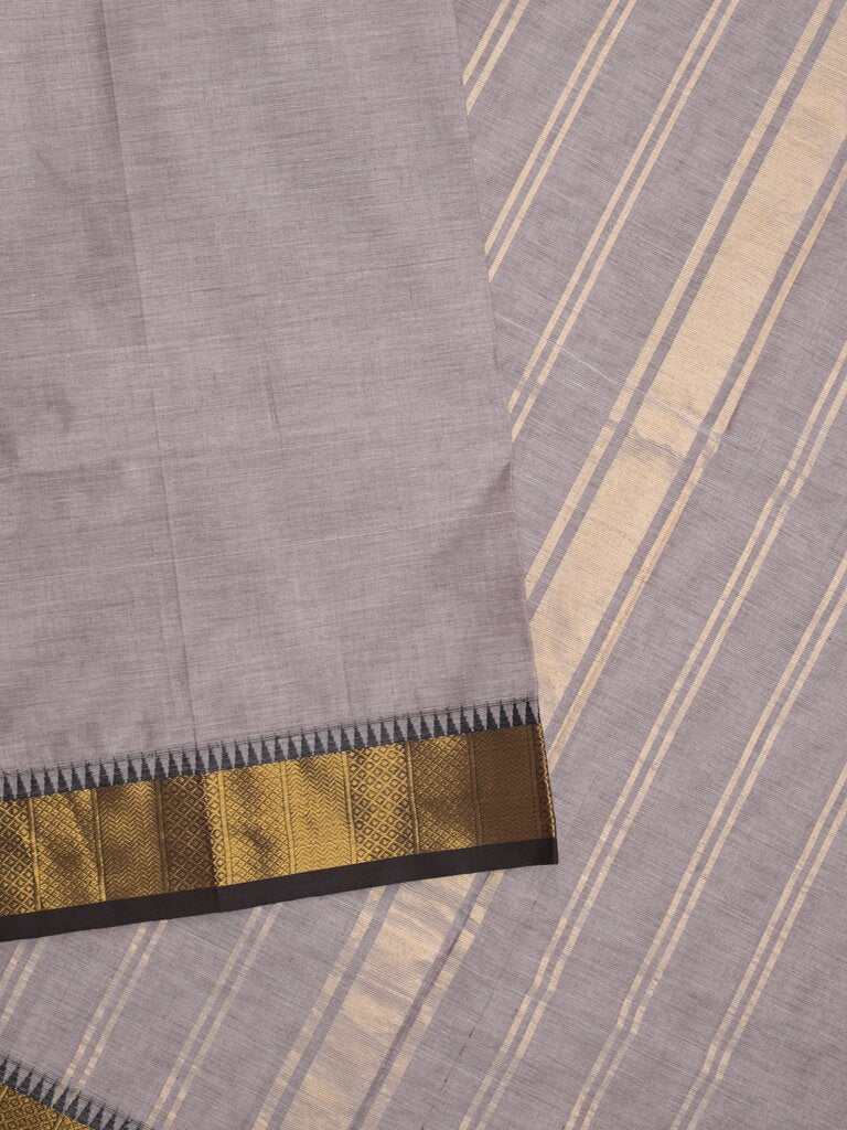 Kanchi cotton plain saree with zari border with attached self blouse