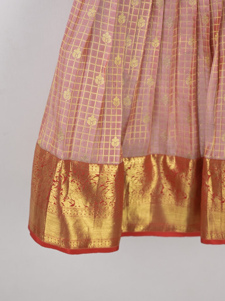 Traditional kanchi pattu silk lehenga set for kids 1-2 years