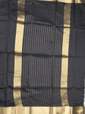 Maheshwari fancy saree black color allover plain and temple border with stripes pallu and attached blouse