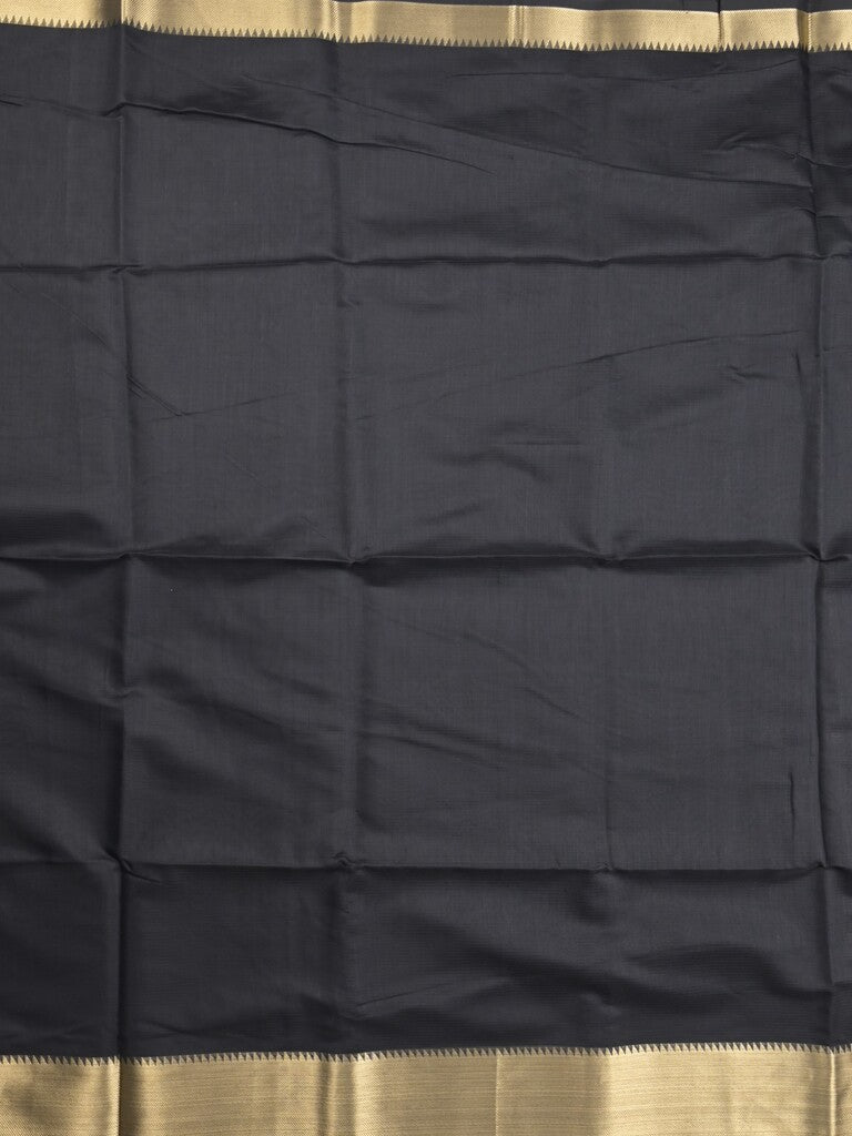 Maheshwari fancy saree black color allover plain and temple border with stripes pallu and attached blouse