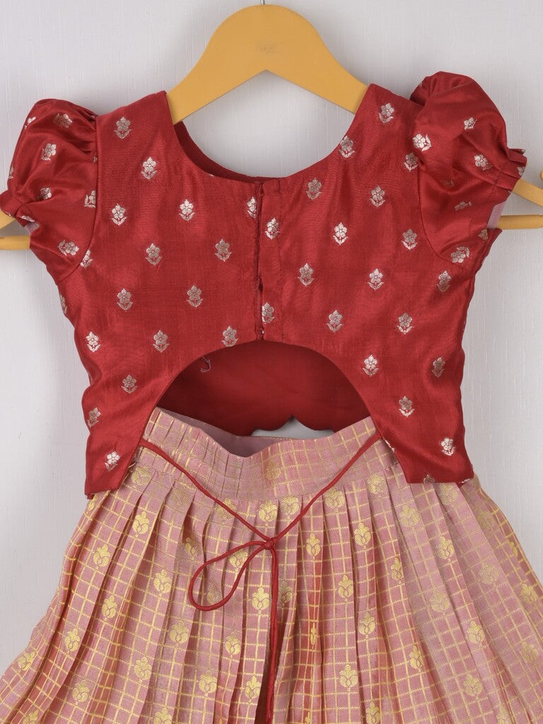 Traditional kanchi pattu silk lehenga set for kids 1-2 years
