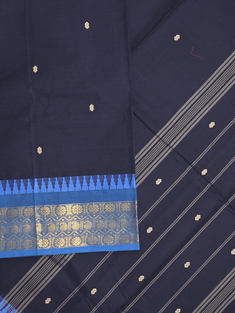 Kanchi cotton saree allover motifs with zari border and attached self blouse