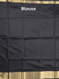 Maheshwari fancy saree black color allover plain and temple border with stripes pallu and attached blouse