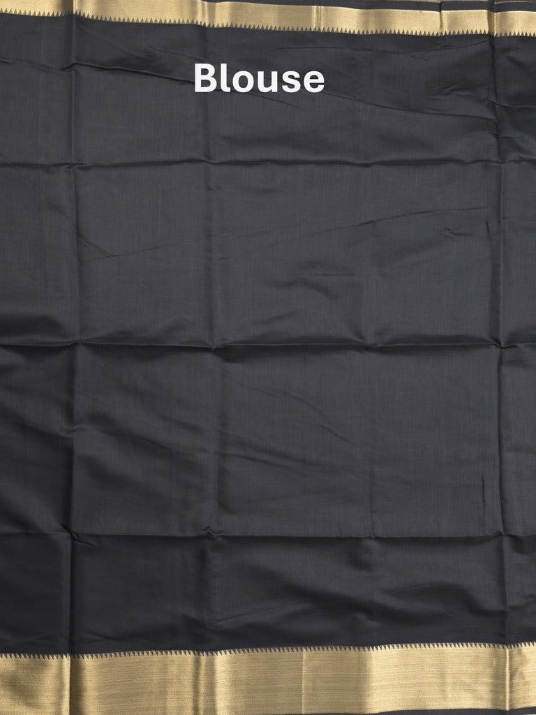 Maheshwari fancy saree black color allover plain and temple border with stripes pallu and attached blouse
