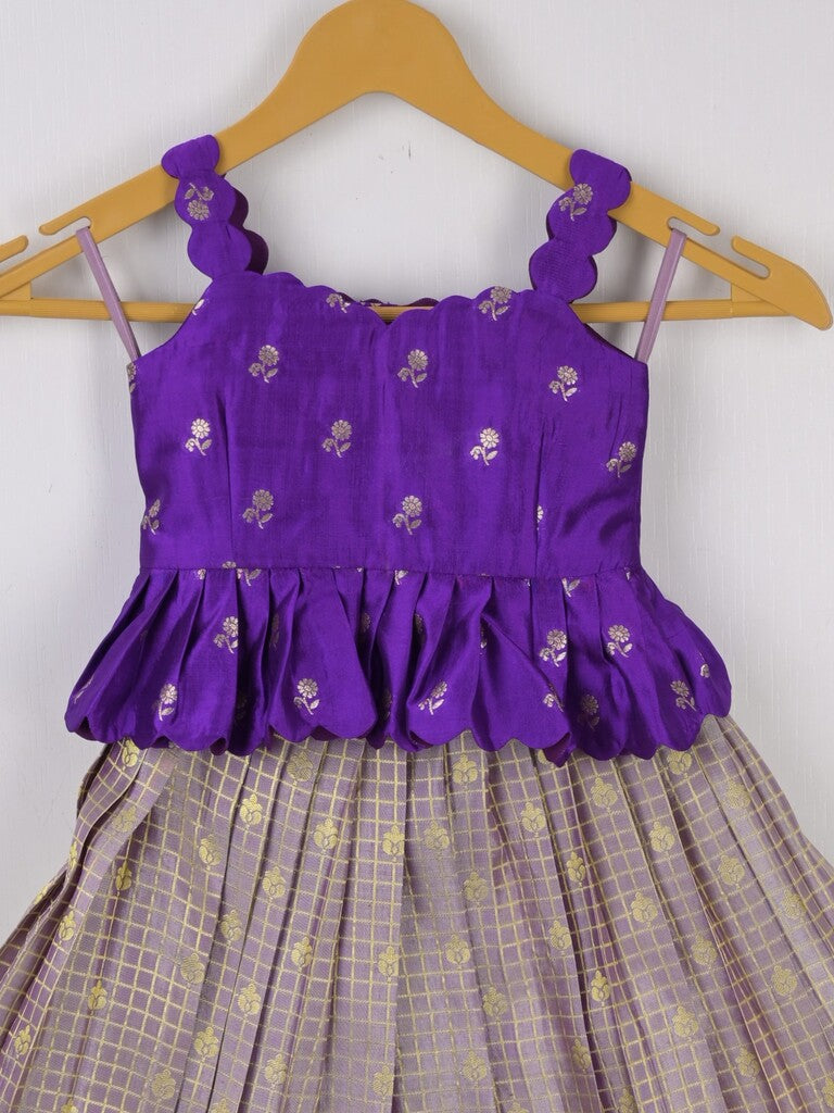 Traditional kanchi pattu silk lehenga set for kids 1-2 years