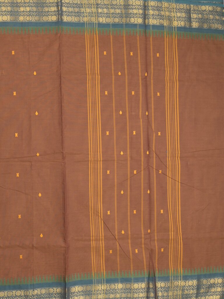 Kanchi cotton saree allover motifs with zari border and attached self blouse