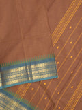Kanchi cotton saree allover motifs with zari border and attached self blouse