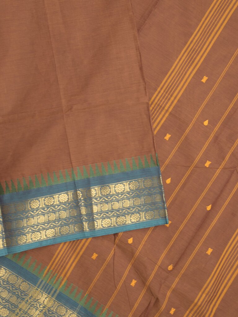 Kanchi cotton saree allover motifs with zari border and attached self blouse