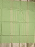 Maheshwari fancy saree pista green color allover plain and temple border with stripes pallu and attached blouse