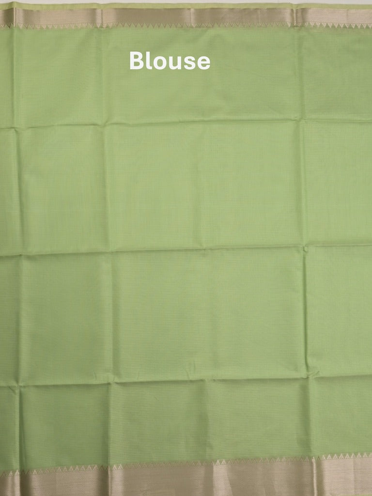Maheshwari fancy saree pista green color allover plain and temple border with stripes pallu and attached blouse