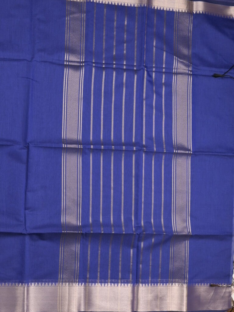 Maheshwari fancy saree royal blue color allover plain and temple border with stripes pallu and attached blouse