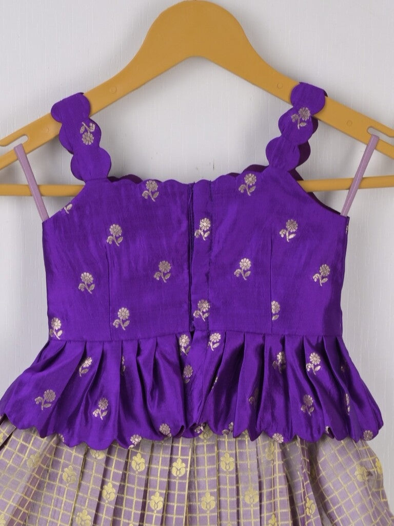 Traditional kanchi pattu silk lehenga set for kids 1-2 years