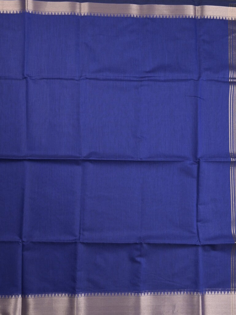 Maheshwari fancy saree royal blue color allover plain and temple border with stripes pallu and attached blouse