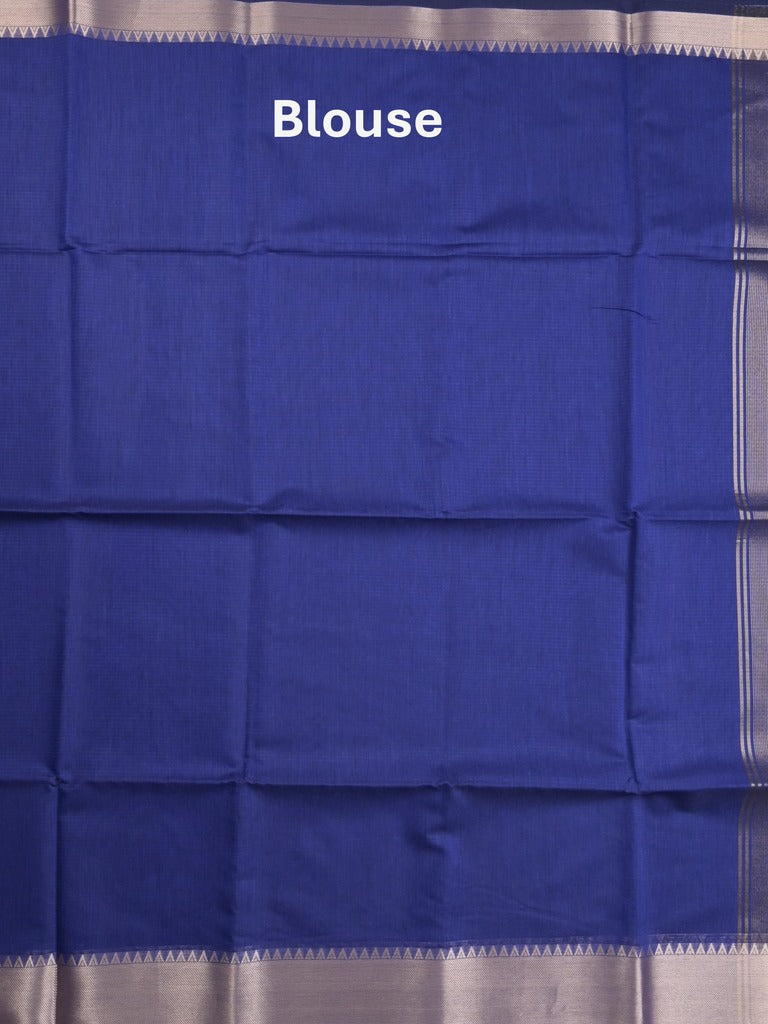 Maheshwari fancy saree royal blue color allover plain and temple border with stripes pallu and attached blouse