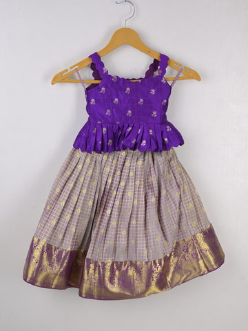 Traditional kanchi pattu silk lehenga set for kids 1-2 years