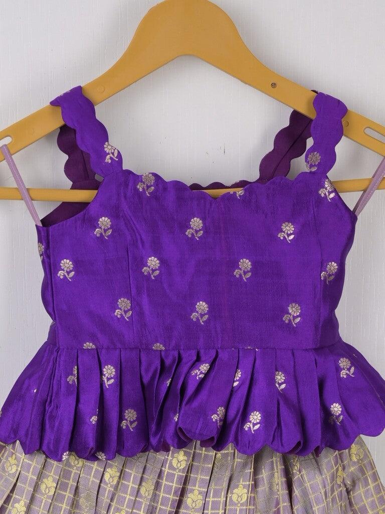 Traditional kanchi pattu silk lehenga set for kids 1-2 years