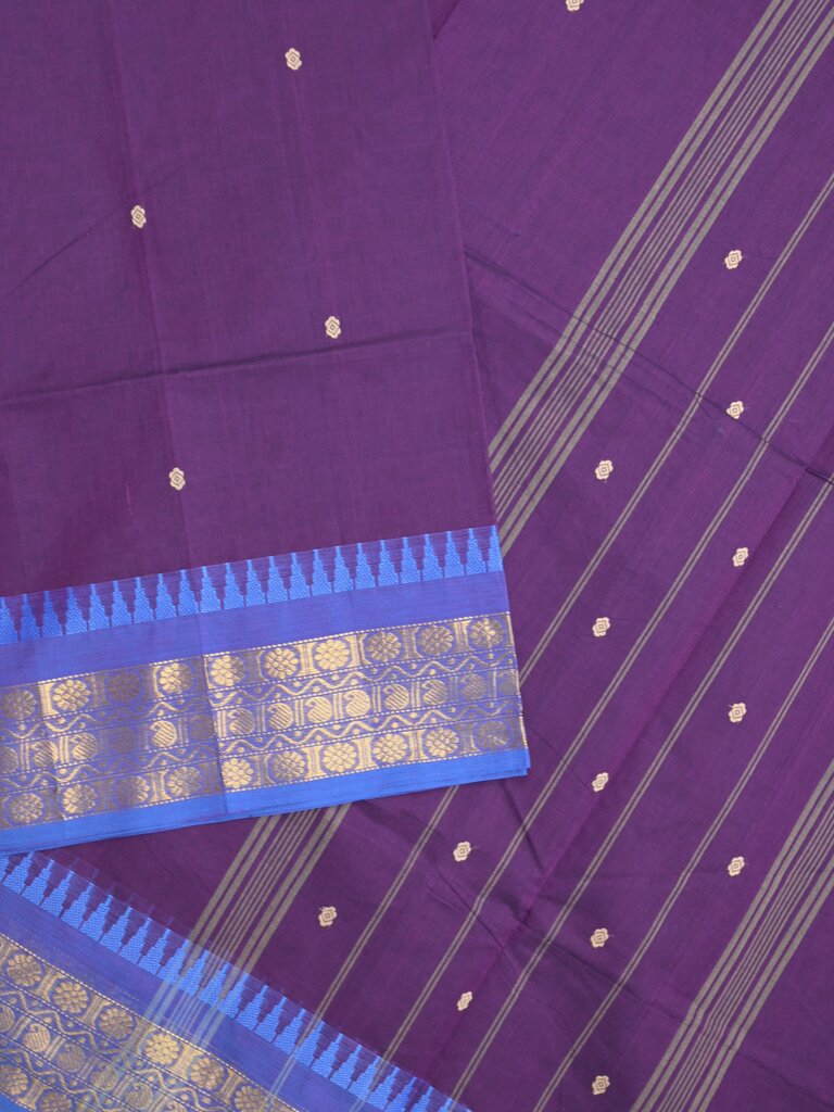Kanchi cotton saree allover motifs with zari border and attached self blouse