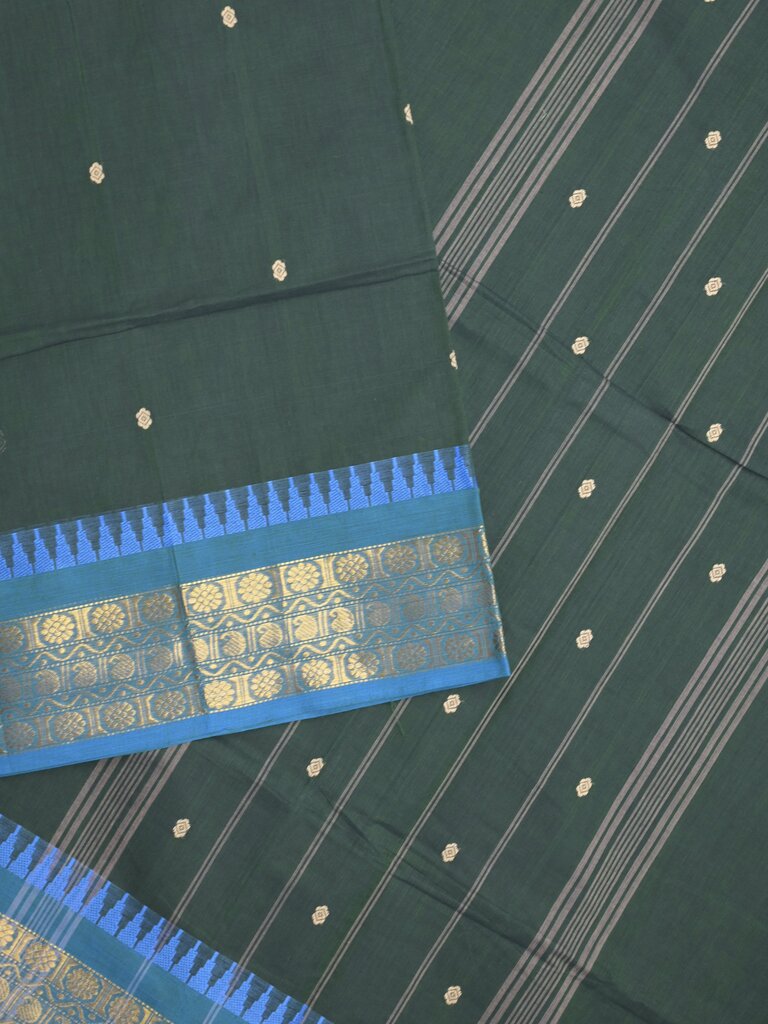Kanchi cotton saree allover motifs with zari border and attached self blouse