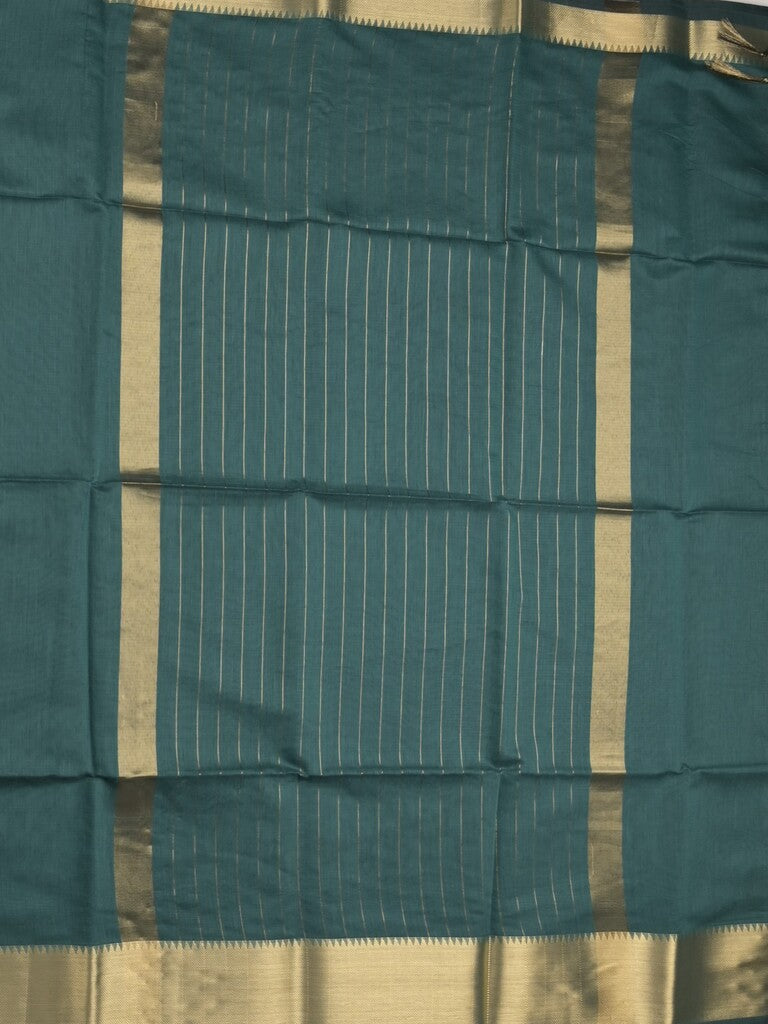 Maheshwari fancy saree peacock green color allover plain and temple border with stripes pallu and attached blouse
