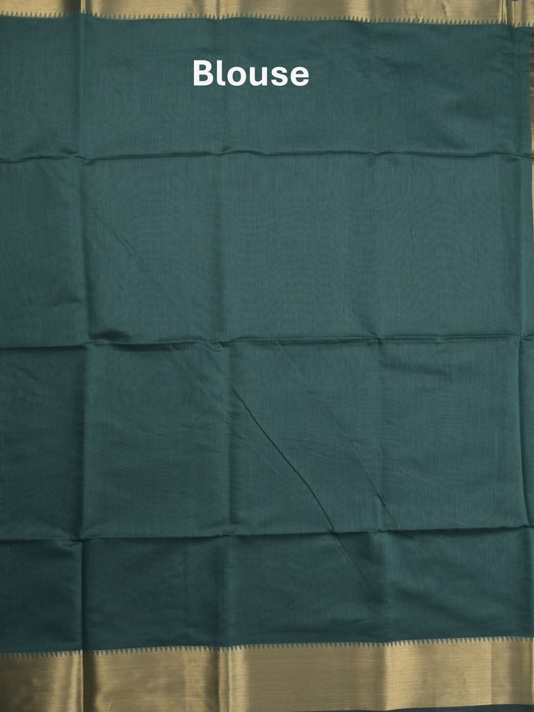 Maheshwari fancy saree peacock green color allover plain and temple border with stripes pallu and attached blouse