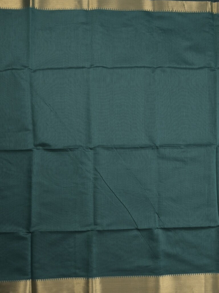 Maheshwari fancy saree peacock green color allover plain and temple border with stripes pallu and attached blouse
