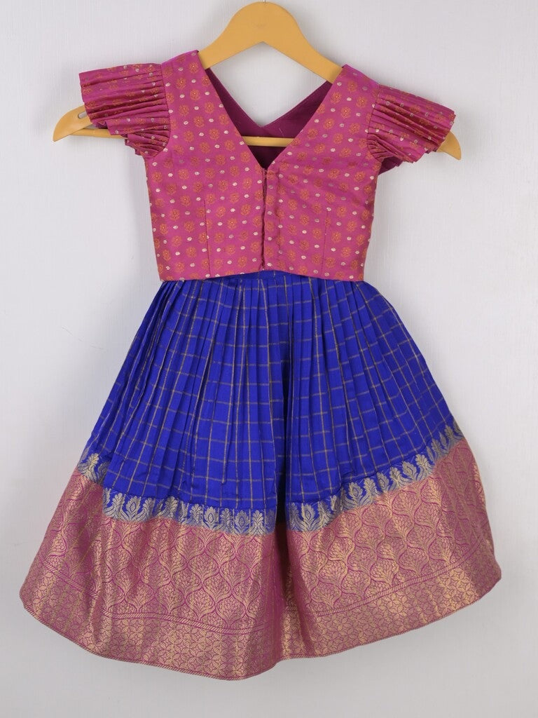 Traditional kanchi pattu silk lehenga set for kids 1-2 years