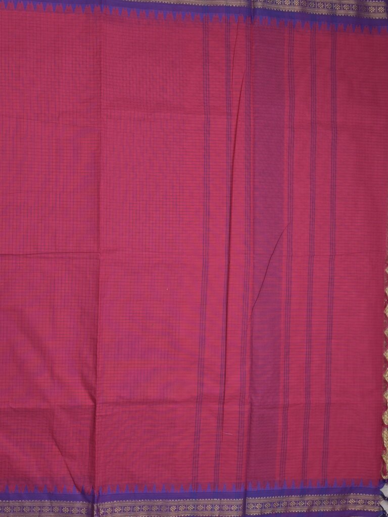 Kanchi cotton saree with zari border and attached self blouse