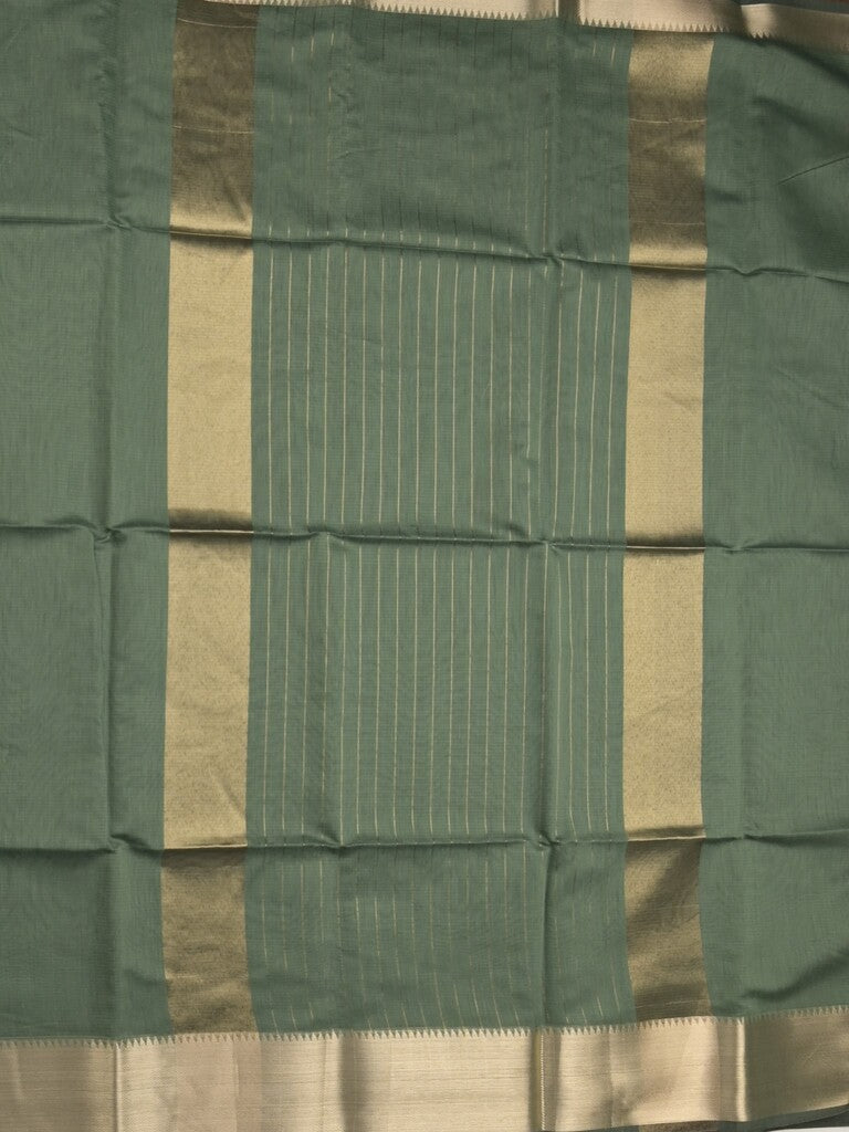 Maheshwari fancy saree leaf green color allover plain and temple border with stripes pallu and attached blouse