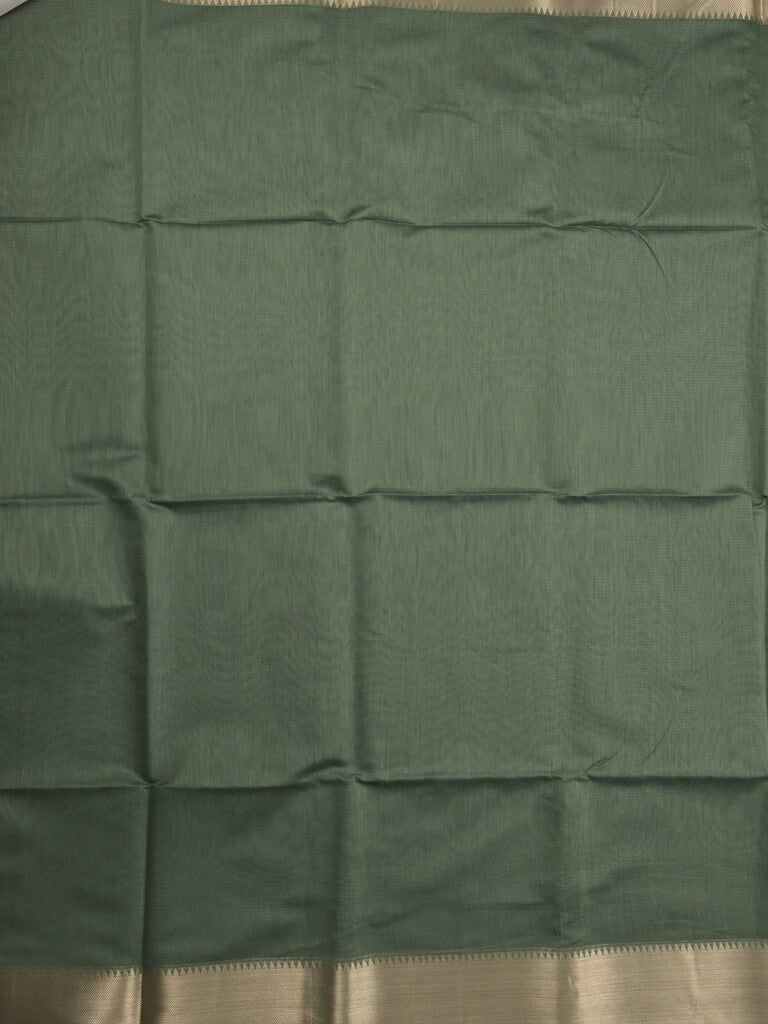 Maheshwari fancy saree leaf green color allover plain and temple border with stripes pallu and attached blouse