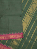 Kanchi cotton saree with zari border and attached self blouse