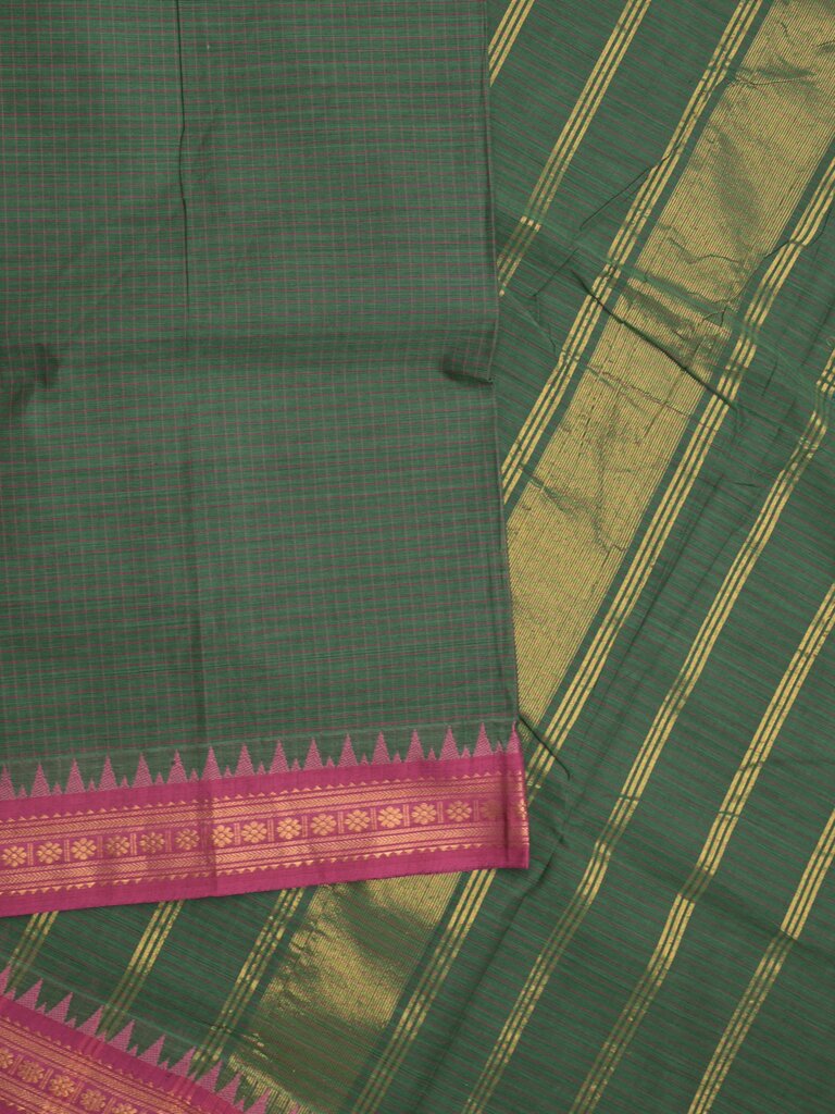 Kanchi cotton saree with zari border and attached self blouse