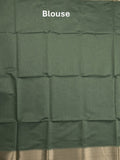 Maheshwari fancy saree leaf green color allover plain and temple border with stripes pallu and attached blouse