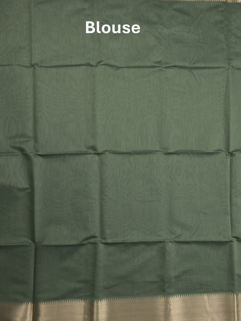 Maheshwari fancy saree leaf green color allover plain and temple border with stripes pallu and attached blouse