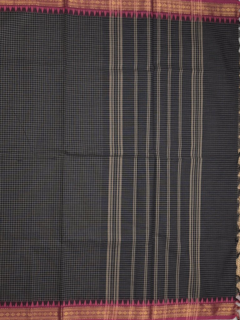 Kanchi cotton saree with zari border and attached self blouse