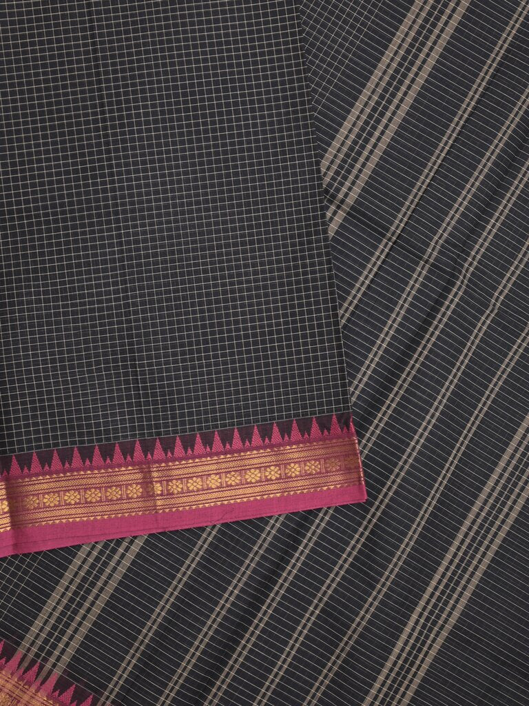 Kanchi cotton saree with zari border and attached self blouse