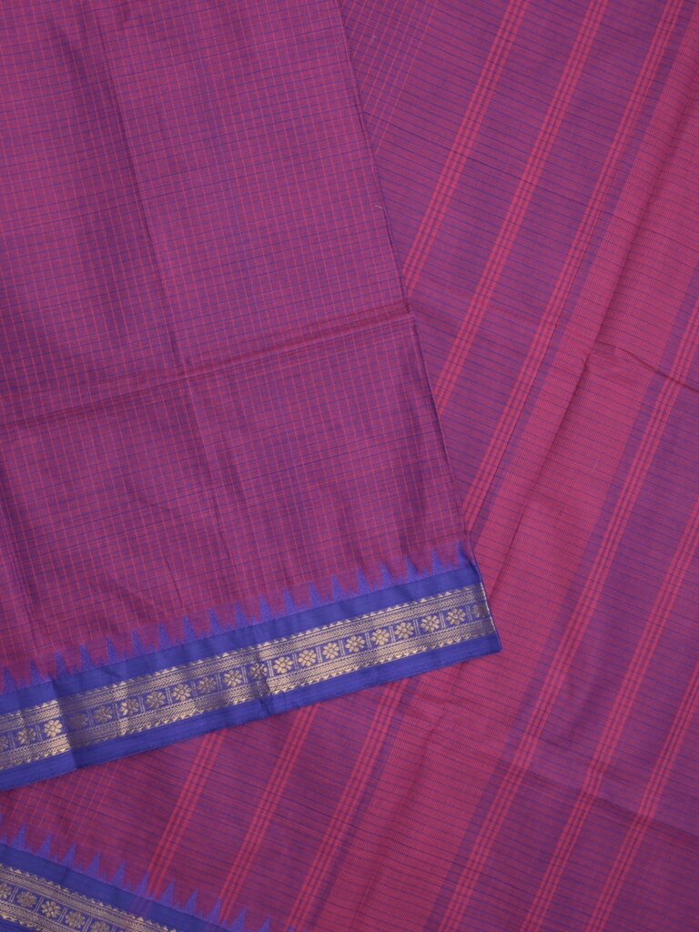 Kanchi cotton saree with zari border and attached self blouse