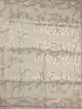 Chanderi fancy saree light grey color allover weaves & weaving pallu and attached plain blouse