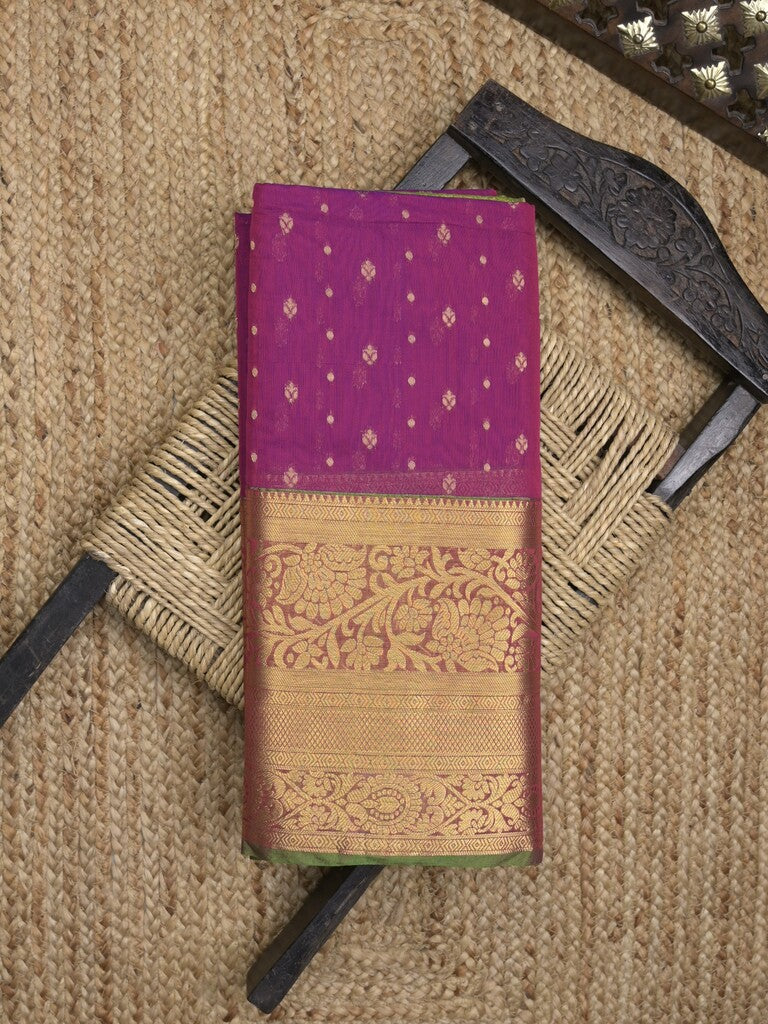 Seiko Raga zari-woven saree in magenta color with zari border and rich pallu & contrast blouse