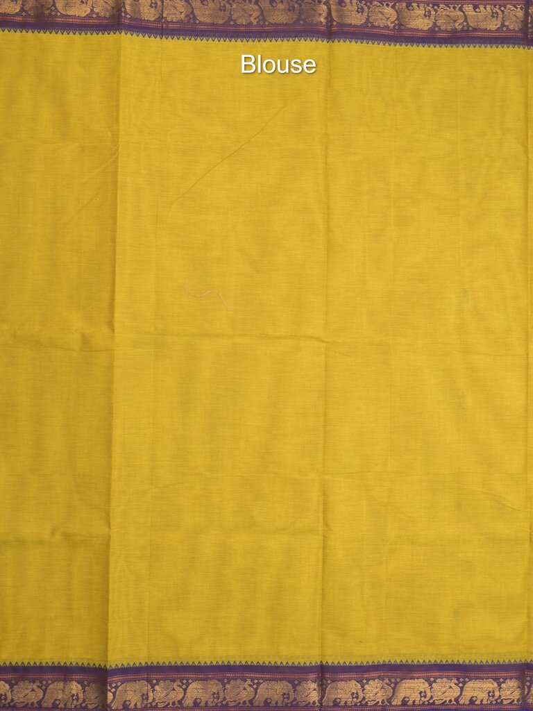 Kanchi cotton saree allover motifs and zari border with attached self-blouse