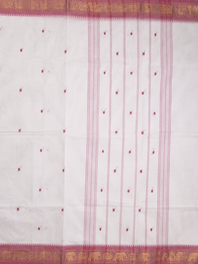 Kanchi cotton saree allover motifs and zari border with attached self-blouse