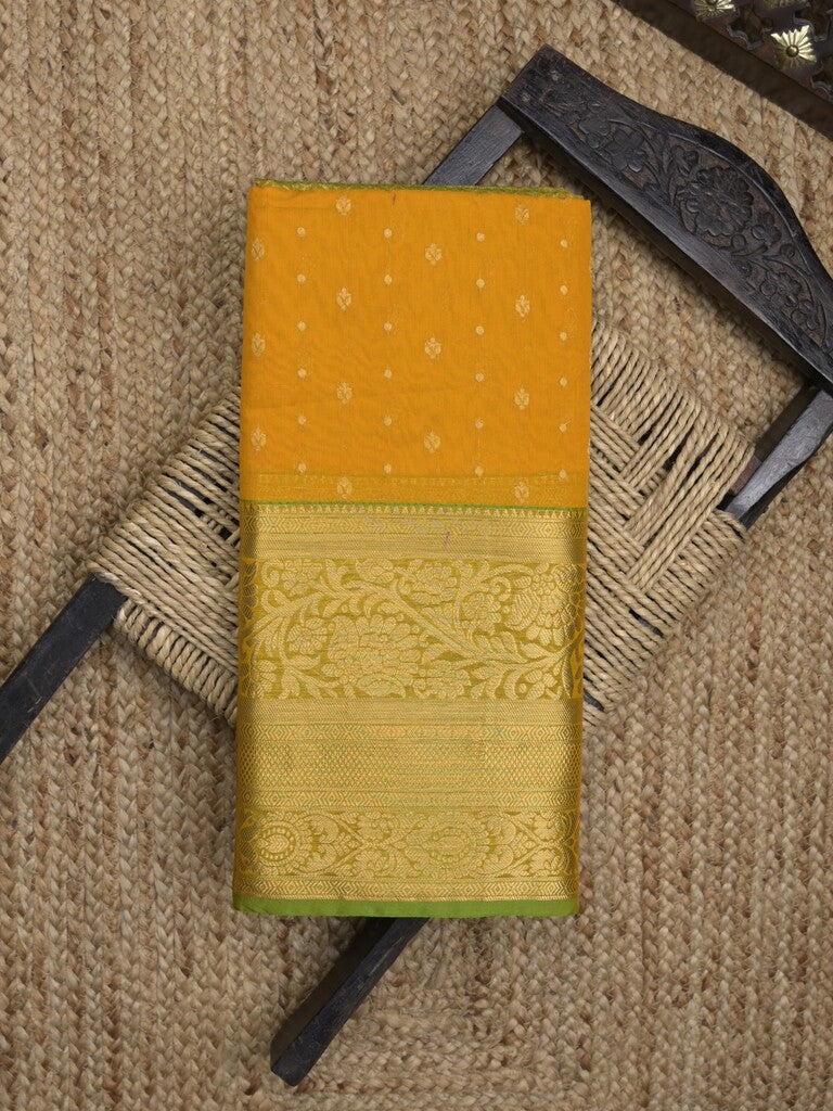 Seiko Raga zari-woven saree in yellow color with zari border and rich pallu & contrast blouse